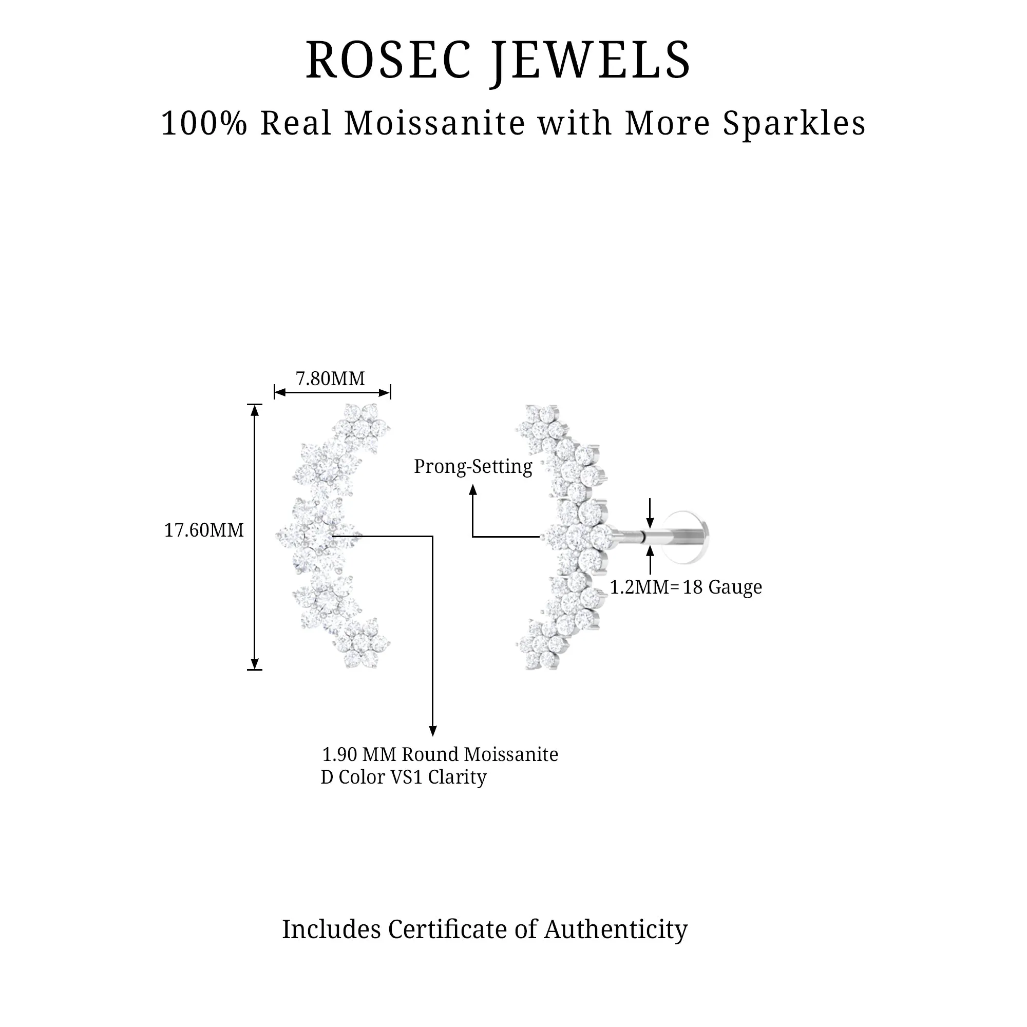 Exquisite Moissanite Flower Inspired Crawler Earring