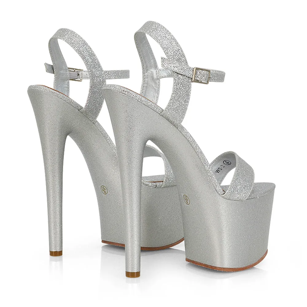 Matilda Statement Strappy Sky High Stiletto Platform Heels in Green Patent